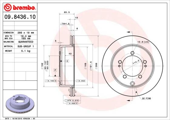 Brembo 09.8436.10 - Тормозной диск abcparts.ee