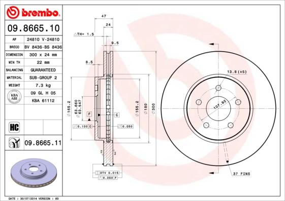 Brembo 09.8665.11 - Тормозной диск abcparts.ee