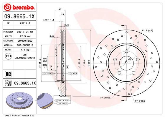 Brembo 09.8665.1X - Тормозной диск abcparts.ee