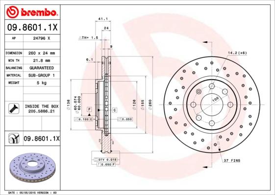 Brembo 09.8601.1X - Тормозной диск abcparts.ee
