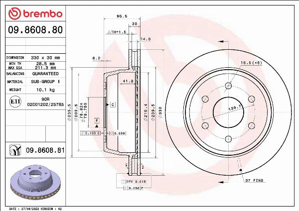 Brembo 09.8608.81 - Тормозной диск abcparts.ee