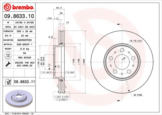 Brembo 09.8633.10 - Тормозной диск abcparts.ee