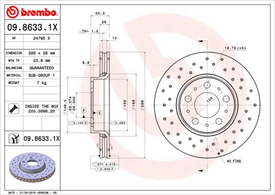 Brembo 09.8633.1X - Тормозной диск abcparts.ee