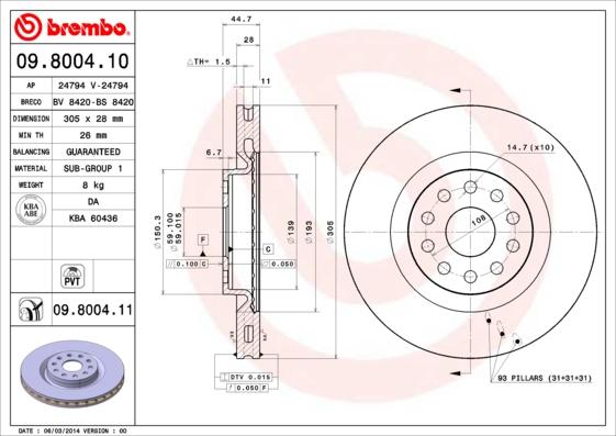 Brembo 09.8004.10 - Тормозной диск abcparts.ee