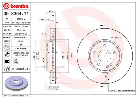 Brembo 09.8304.11 - Тормозной диск abcparts.ee