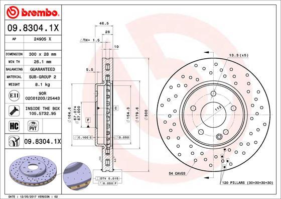 Brembo 09.8304.1X - Тормозной диск abcparts.ee