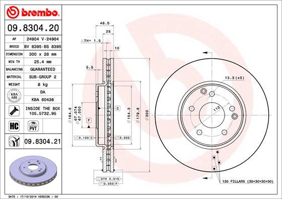 Brembo 09.8304.20 - Тормозной диск abcparts.ee