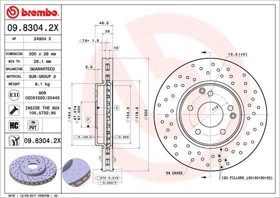 Brembo 09.8304.2X - Тормозной диск abcparts.ee