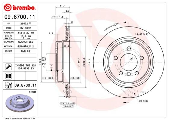 Brembo 09.8700.11 - Тормозной диск abcparts.ee
