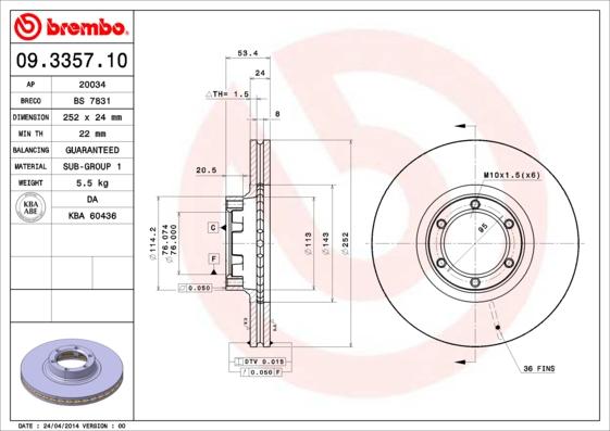 Brembo 09.3357.10 - Тормозной диск abcparts.ee