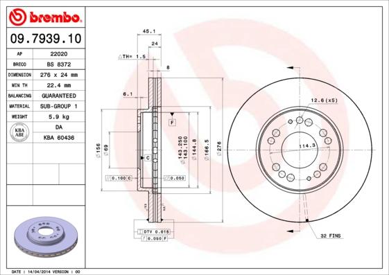 Brembo 09.7939.10 - Тормозной диск abcparts.ee