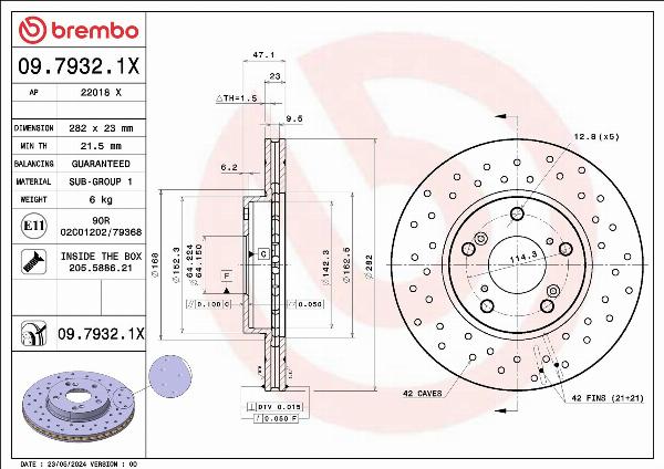 Brembo 09.7932.1X - Тормозной диск abcparts.ee