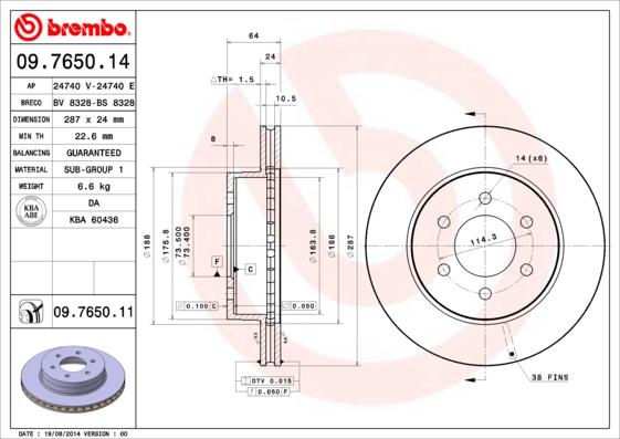 Brembo 09.7650.11 - Тормозной диск abcparts.ee