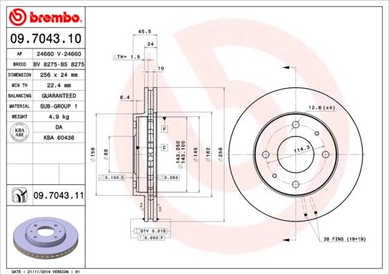 Brembo 09.7043.10 - Тормозной диск abcparts.ee