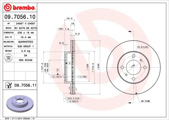 Brembo 09.7056.10 - Тормозной диск abcparts.ee