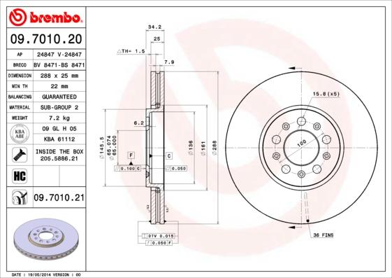 Brembo 09.7010.20 - Тормозной диск abcparts.ee