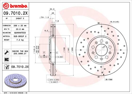 Brembo 09.7010.2X - Тормозной диск abcparts.ee