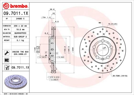 Brembo 09.7011.1X - Тормозной диск abcparts.ee