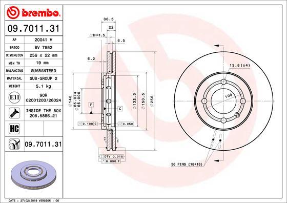 Brembo 09.7011.31 - Тормозной диск abcparts.ee