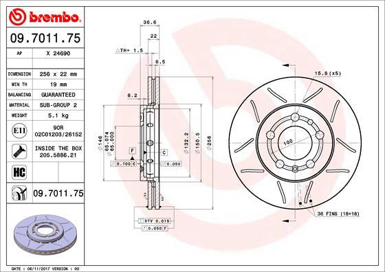 Brembo 09.7011.75 - Тормозной диск abcparts.ee