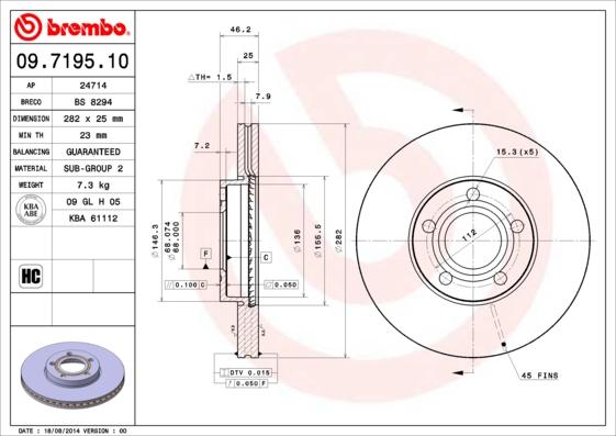 Brembo 09.7195.10 - Тормозной диск abcparts.ee
