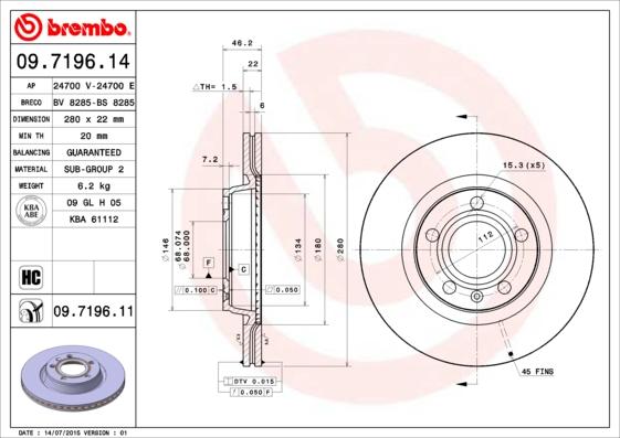 Brembo 09.7196.11 - Тормозной диск abcparts.ee
