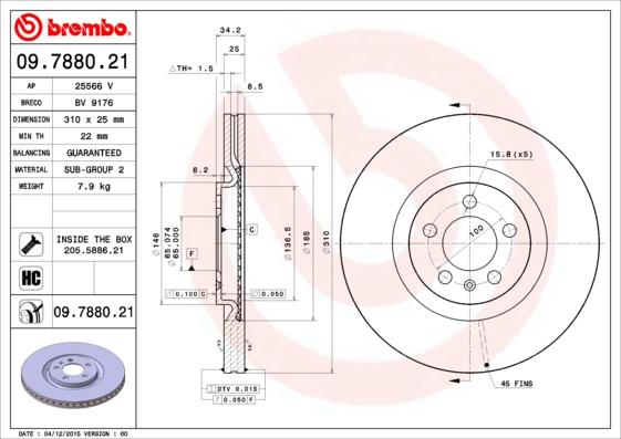 Brembo 09.7880.21 - Тормозной диск abcparts.ee