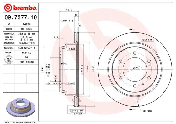 Brembo 09.7377.10 - Тормозной диск abcparts.ee