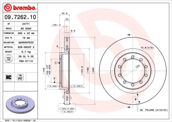 Brembo 09.7262.10 - Тормозной диск abcparts.ee