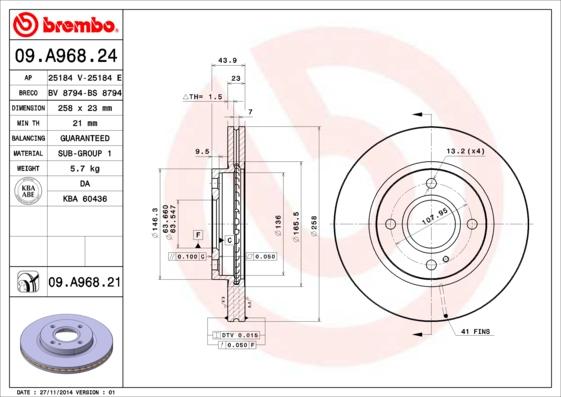 Brembo 09.A968.21 - Тормозной диск abcparts.ee