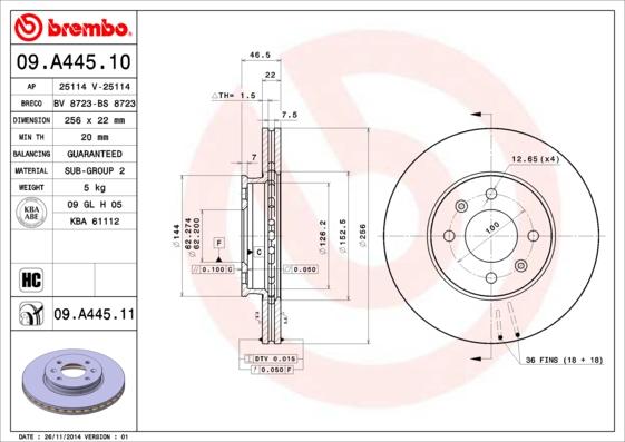 Brembo 09.A445.11 - Тормозной диск abcparts.ee