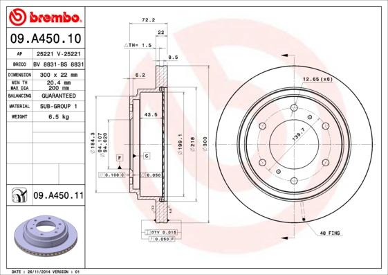 Brembo 09.A450.10 - Тормозной диск abcparts.ee