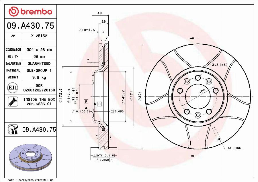 Brembo 09.A430.75 - Тормозной диск abcparts.ee