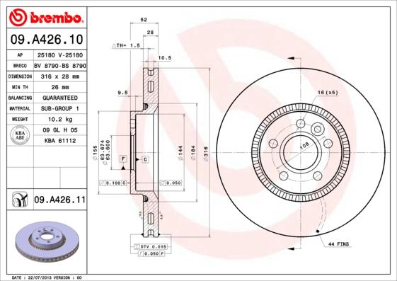 Brembo 09.A426.10 - Тормозной диск abcparts.ee