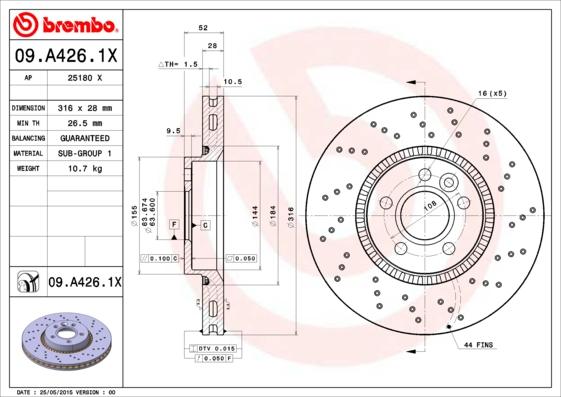 Brembo 09.A426.1X - Тормозной диск abcparts.ee
