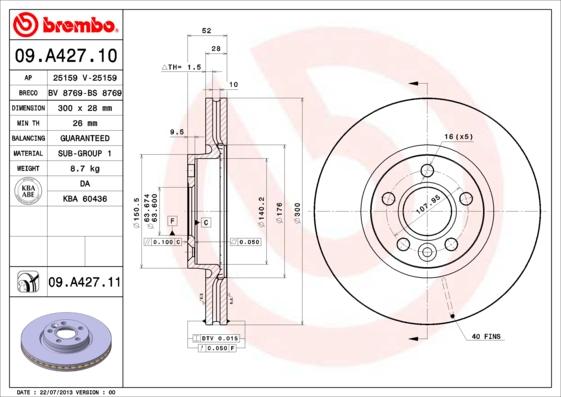 Brembo 09.A427.10 - Тормозной диск abcparts.ee