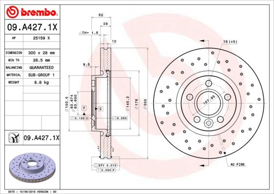 Brembo 09.A427.1X - Тормозной диск abcparts.ee