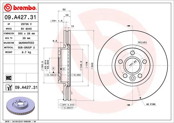 Brembo 09.A427.31 - Тормозной диск abcparts.ee