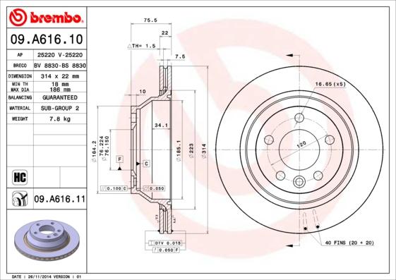 Brembo 09.A616.10 - Тормозной диск abcparts.ee
