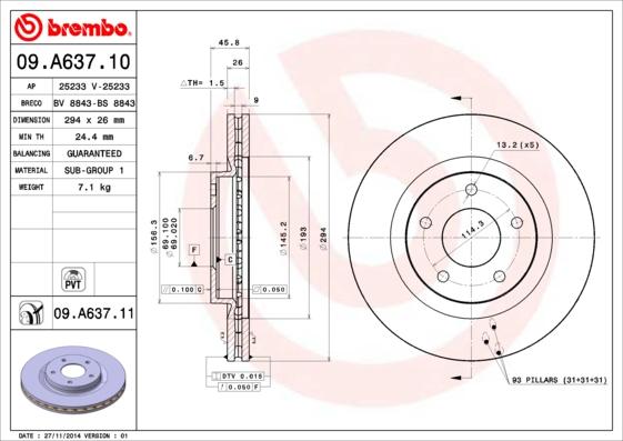 Brembo 09.A637.10 - Тормозной диск abcparts.ee