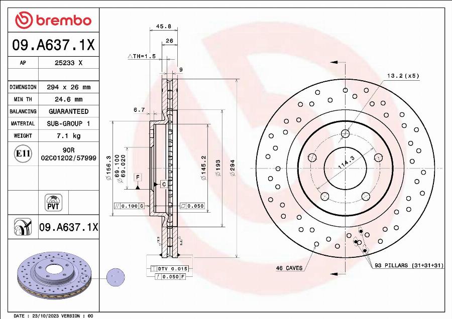 Brembo 09.A637.1X - Тормозной диск abcparts.ee