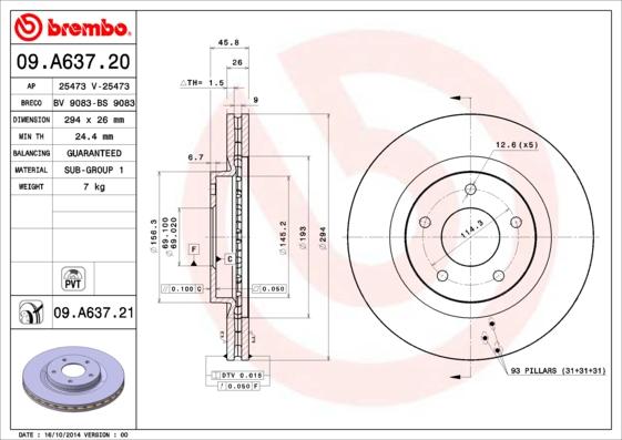 Brembo 09.A637.20 - Тормозной диск abcparts.ee