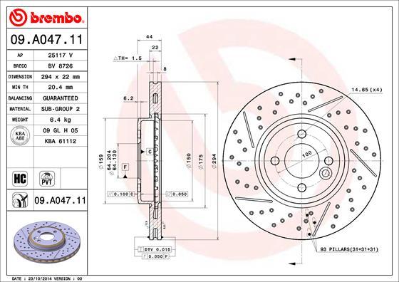 Brembo 09.A047.11 - Тормозной диск abcparts.ee