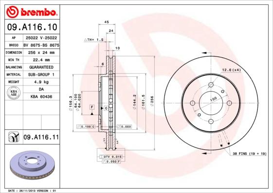 Brembo 09.A116.10 - Тормозной диск abcparts.ee