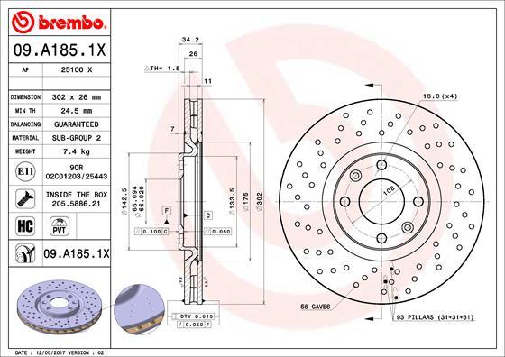 Brembo 09.A185.1X - Тормозной диск abcparts.ee