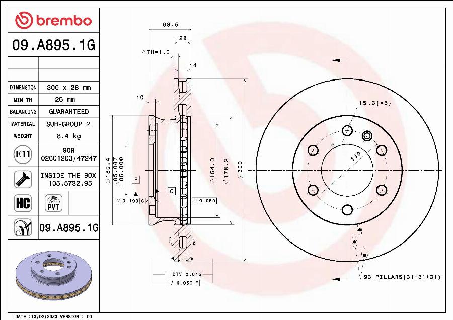 Brembo 09.A895.1G - Тормозной диск abcparts.ee