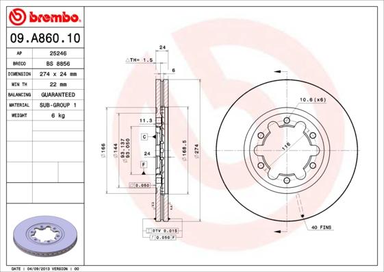Brembo 09.A860.10 - Тормозной диск abcparts.ee