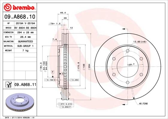 Brembo 09.A868.10 - Тормозной диск abcparts.ee