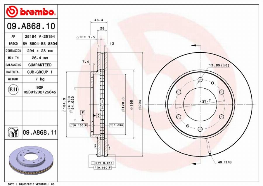 Brembo 09.A868.11 - Тормозной диск abcparts.ee