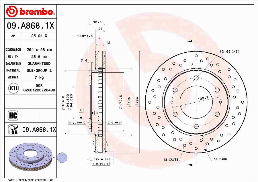 Brembo 09.A868.1X - Тормозной диск abcparts.ee